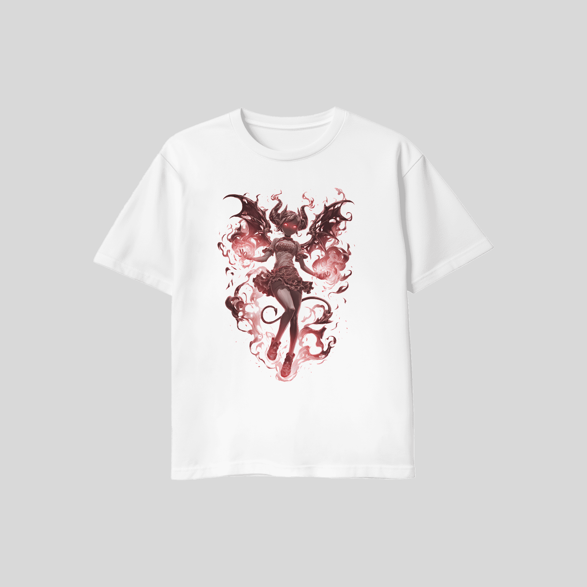 Anime Devil Girl T-Shirt – Dark Fantasy Dämonin mit Flammen | Unisex