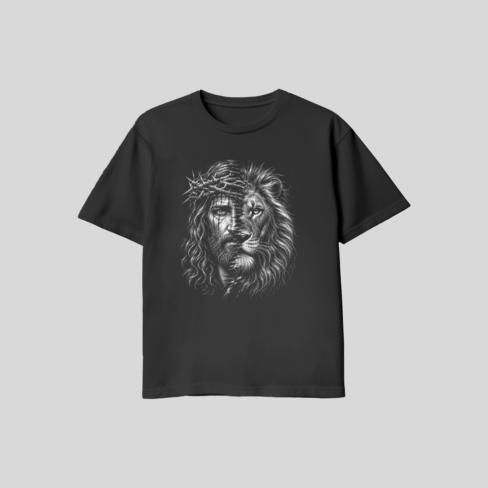 Jesus & Löwe – Kraftvolles Motto T-Shirt