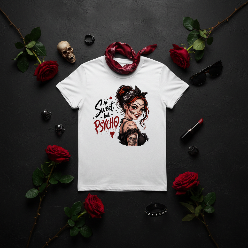 Statement T-Shirt Sweet but Psycho Lifestyle Werbebild | HV Digitaldruck