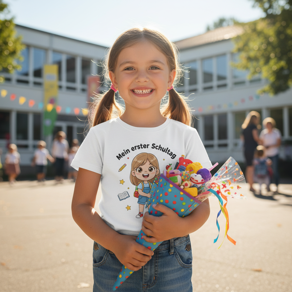Schulanfang T-Shirt Mädchen – personalisiert mit Name & Datum
