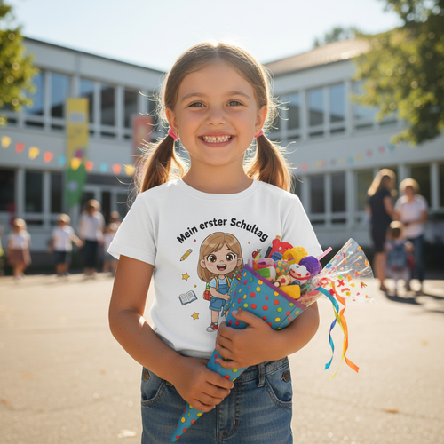 Schulanfang T-Shirt Mädchen – personalisiert mit Name & Datum