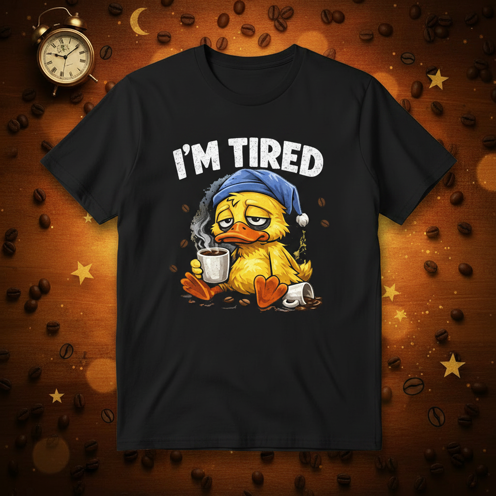 Müde Ente I'm Tired – schwarzes T-Shirt mit Hintergrund