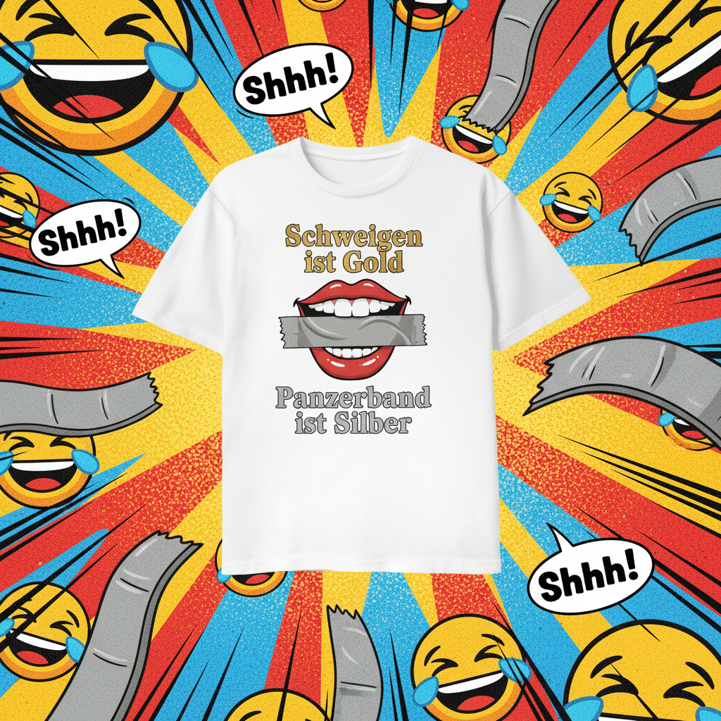 Schweigen ist Gold Panzerband ist Silber - Lustiges Motto T-Shirt mit Comic-Hintergrund