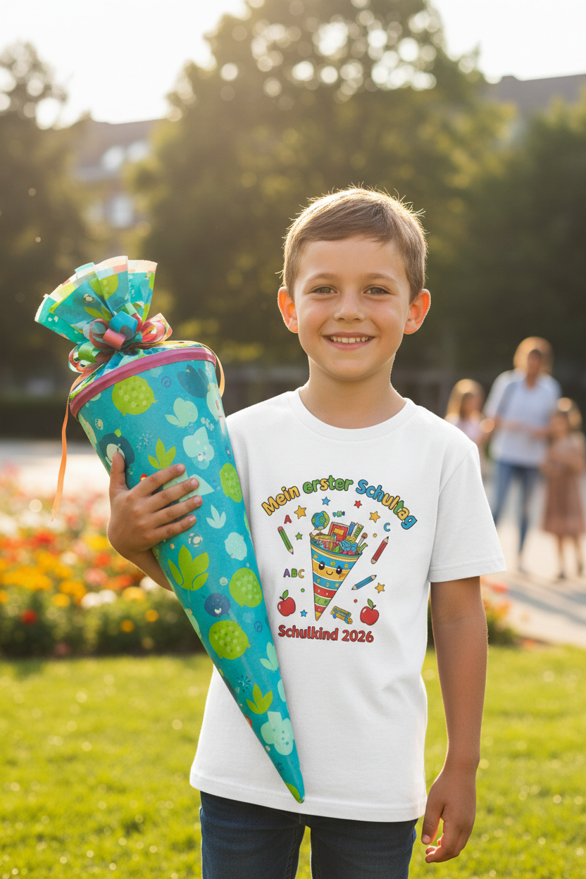 Junge trägt Mein erster Schultag 2026 T-Shirt