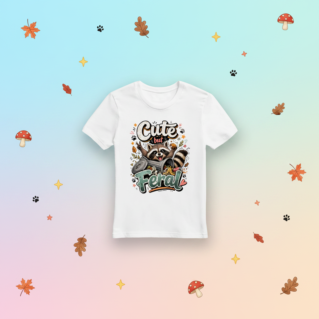 Wilder Waschbär Kinder T-Shirt mit buntem Hintergrund