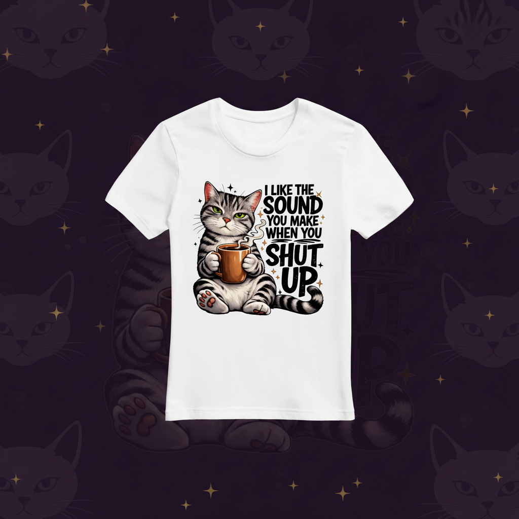 Mürrische Katze Statement T-Shirt – Lila Hintergrund mit Katzenmotiv