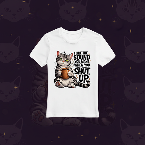 Mürrische Katze Statement T-Shirt – Lila Hintergrund mit Katzenmotiv