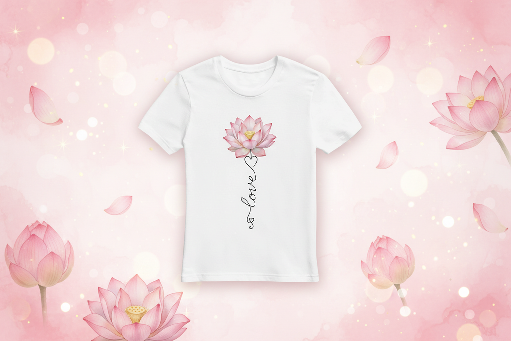 T-Shirt Lotus Love mit romantischem Blumenhintergrund