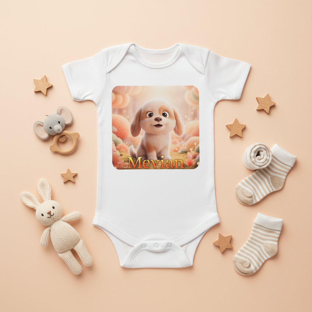 Baby Body Jungen Hunde-Motiv personalisiert Lifestyle Werbebild | HV Digitaldruck