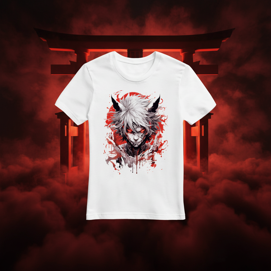 Anime Dämon T-Shirt mit atmosphärischem Hintergrund