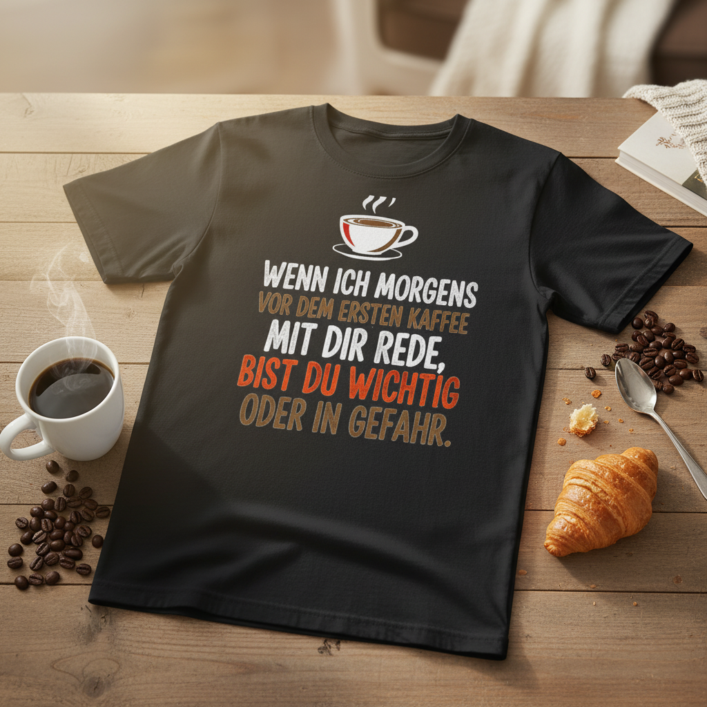 Statement T-Shirt Morgenkaffee Lifestyle Werbebild | HV Digitaldruck
