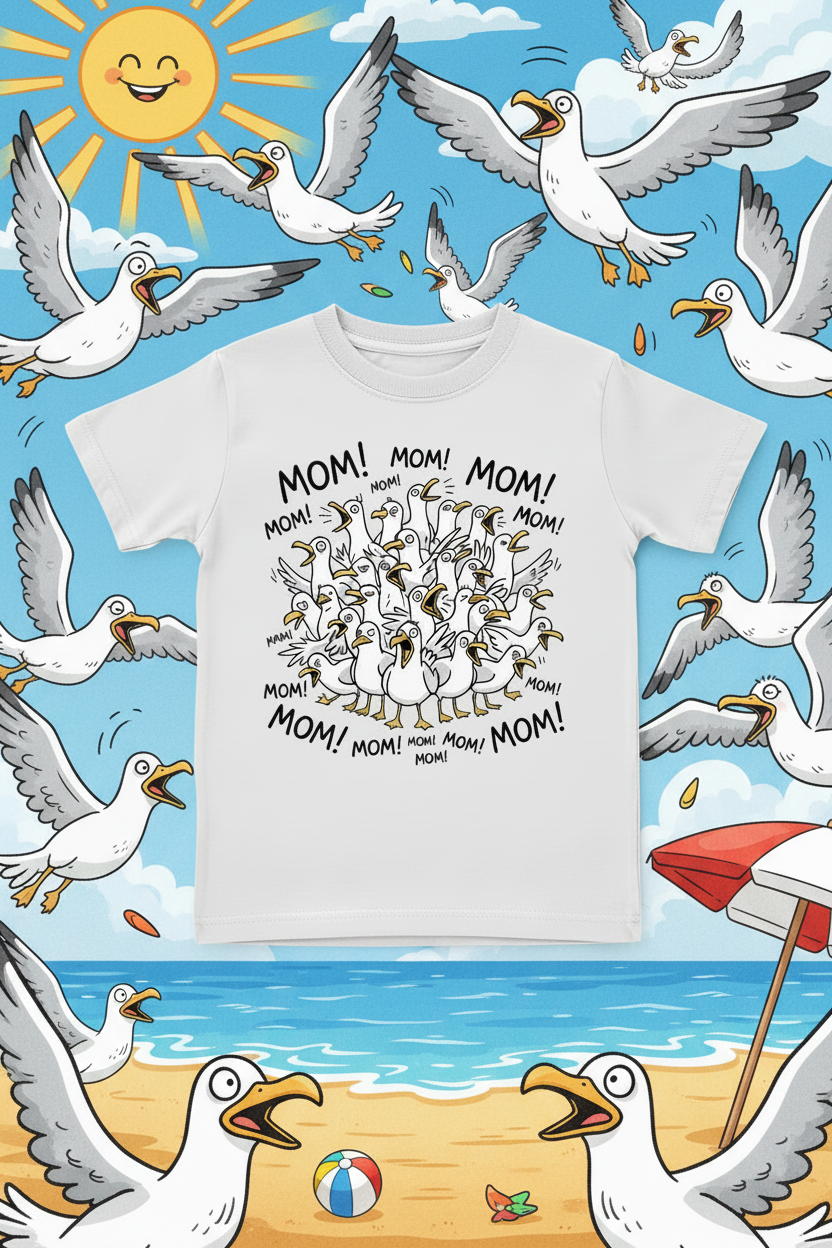 Lustiges Kinder T-Shirt MOM! Strand-Hintergrund