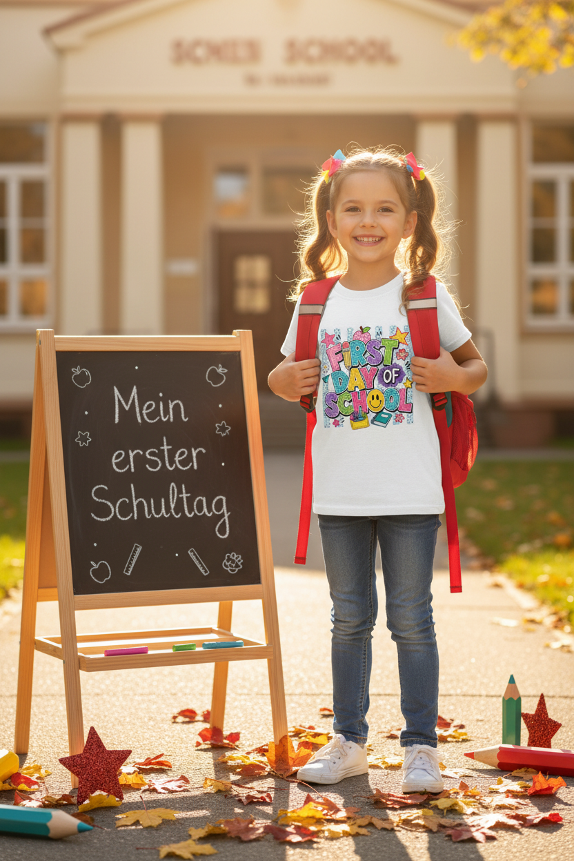Mein erster Schultag – Mädchen mit T-Shirt