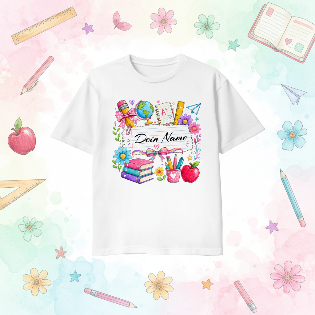 Schulanfang T-Shirt mit farbenfrohem Hintergrund